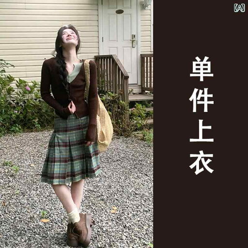 レディース カジュアル トップス 秋冬 アート 学生 服 スーツ グリーン チェック 柄 スカート 長袖 ニットカーディガン ツーピース レディース カジュアル トップス 秋冬 アート 学生 服 スーツ グリーン チェック 柄 スカート 長袖 ニットカーディガン ツーピース