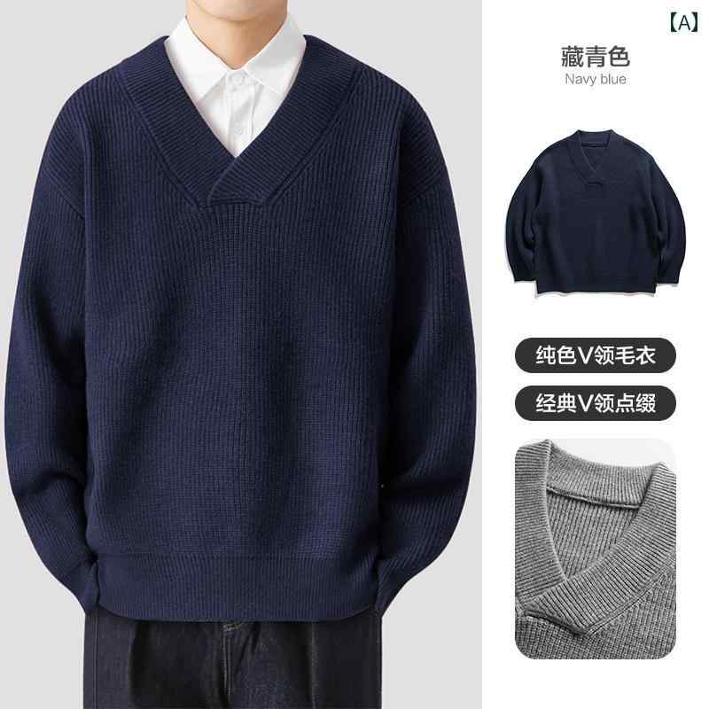 レディース　トップス　カジュアル LAZY DAY メンズ 和風 カジュアル 無地 Vネック セーター ゆったり ..