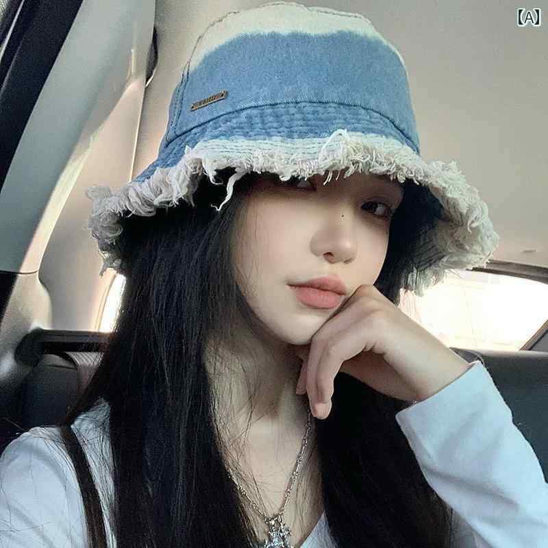ターバン　帽子　スカーフ グラデーション デニム フィッシャーマン ハット 女性用 夏 2024 大きい 頭囲 日焼け防止 帽子 顔 小さい 紫外線