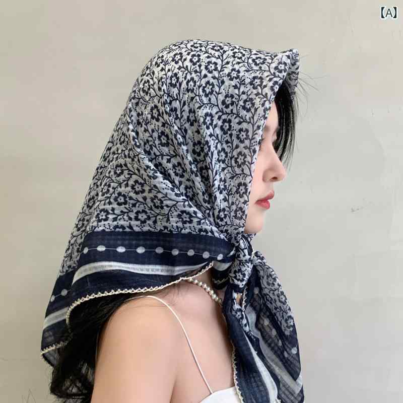 ターバン　帽子　スカーフ 花柄 コットンと リネンの 大きい 正方形の スカーフ シルクスカーフ 女性用 チューブ トップ 日焼け防止 バッグ ヘッド レトロ 高級 イン ショール 90 xのサムネイル