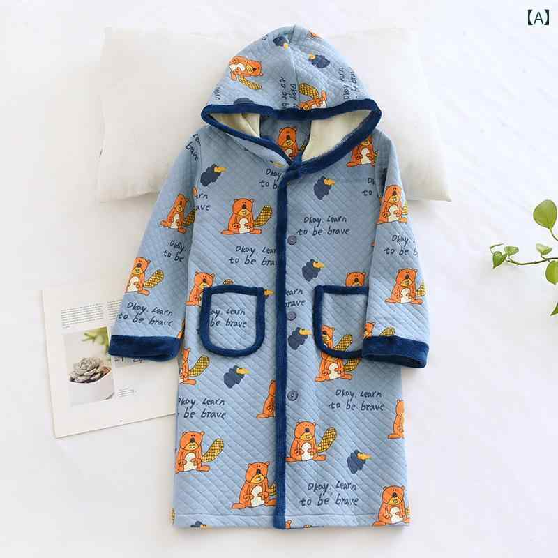 子供用 ナイトガウン パジャマ カテゴリー A 子供用 秋冬 綿 エア レイヤー ホーム ローブ 男の子用 コ..