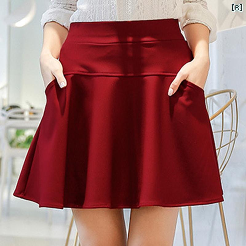 レディース　スカート　かわいい 太め mm 大きいサイズ 安全 パンツ 付き 露出 防止 半端 丈 スカート レディース 春夏 伸縮性 ハイウエスト ポケット aライン ふっくら ショート