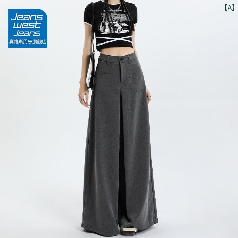 レディース スカート かわいい Jeanswest JEANS グレー スーツ ワイド レッグ カジュアル スカート パンツ レディース 2025 春夏 ハイウエスト モ ッピング