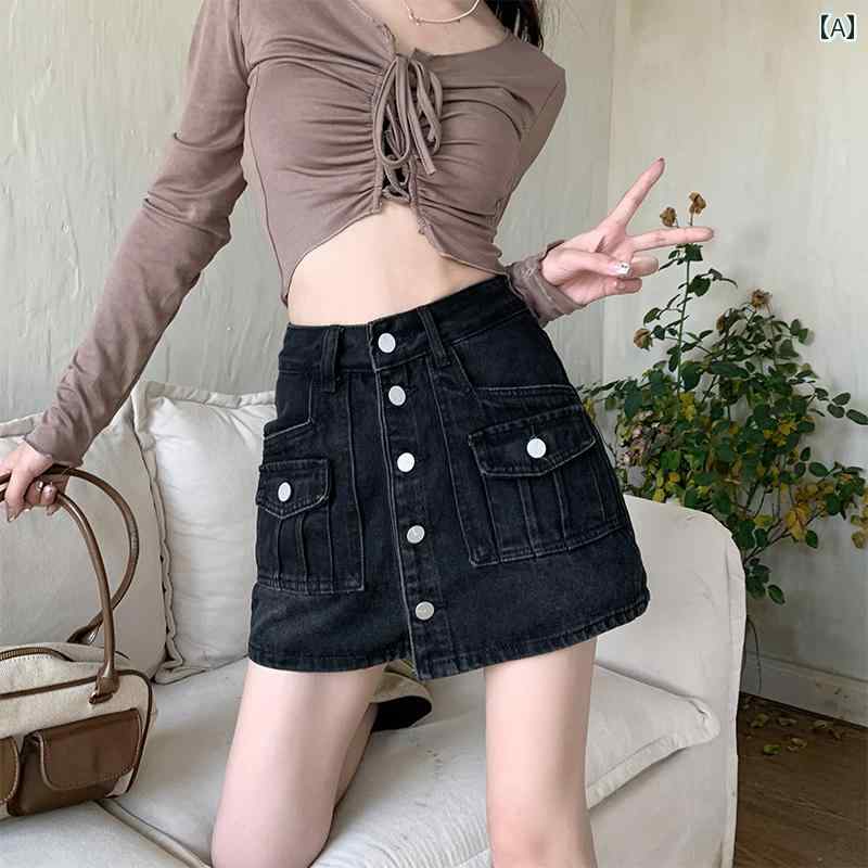 レディース　スカート　かわいい レトロ ハイウエスト スプリット デニム スカート レディース 夏 大きいサイズ mm スリム aライン ヒップ ショート パンツ