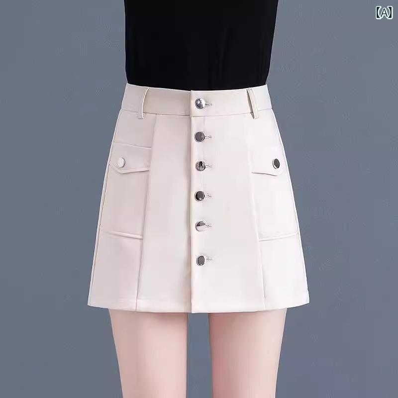 レディース　スカート　かわいい スーツ ショート パンツ レディース 秋 薄手 2025 ハイウエスト フェイク ツーピース aライン スカート カジュアル ワイド レッグ