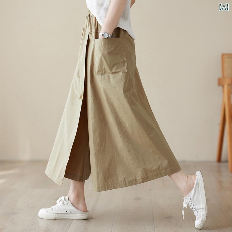 レディース　スカート　かわいい ウートン ワイド レッグ パンツ スカート レディース 夏 aライン ワークウェア ハーフ 丈 ハイエンド 九分丈 2025 大きいサイズ