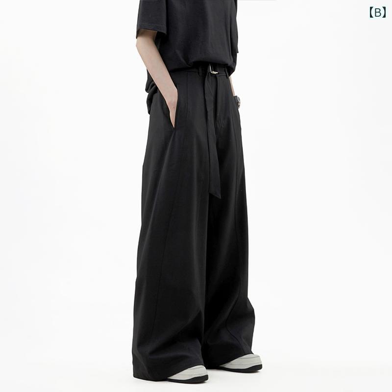 ストレート　ジーンズ　パンツ ARKU アメリカン クリーン フィット カーブ スプリット ベルト ワイド レッグ パンツ 男女兼用 レトロ ストレート カジュアル スーツ