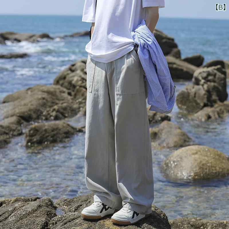 ストレート　ジーンズ　パンツ レトロ シンプル ファッション オーバー オール メンズ 秋 シティ ボーイ カジュアル ドレープ ストレート パンツ