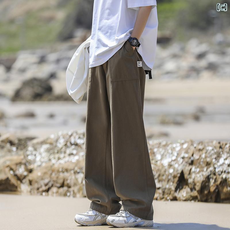 ストレート　ジーンズ　パンツ レトロ シンプル ファッション オーバー オール メンズ 秋 シティ ボーイ カジュアル ドレープ ストレート パンツ