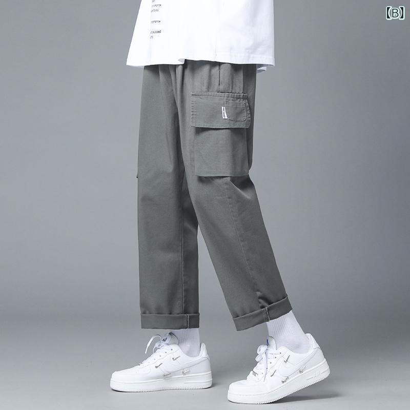 メンズ　ズボン　カジュアルパンツ 機能性 オーバー オール メンズ 春秋 夏 薄手 コットン ゆったり ストレート 九分丈 イン カジュアル パンツ