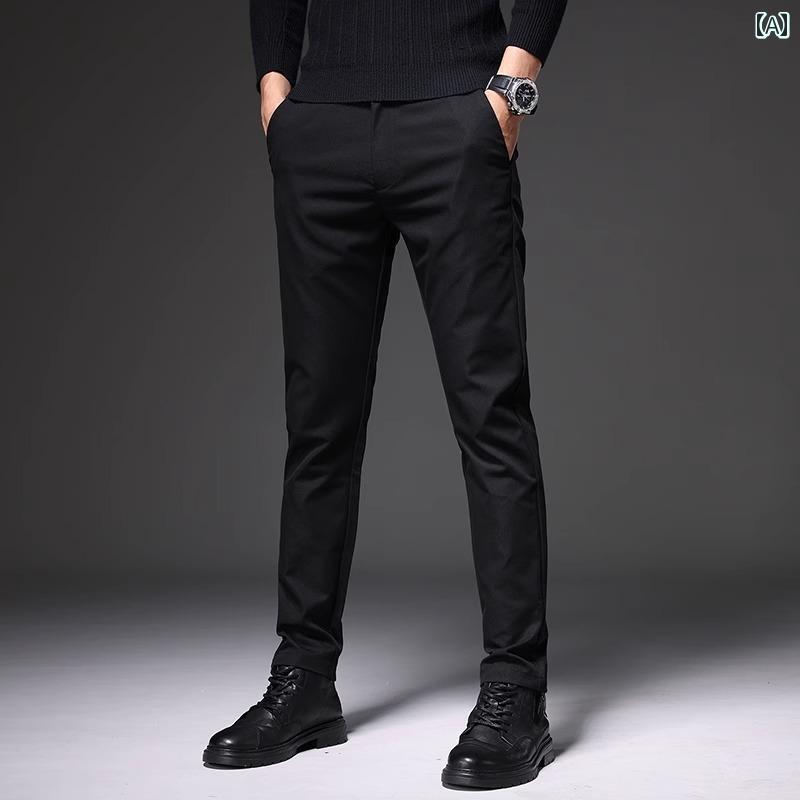 メンズ　ズボン　カジュアルパンツ 2025 春 黒 カジュアル パンツ メンズ 春夏 冷感 薄手 四方 伸縮性 スリム ストレート ビジネス ロング