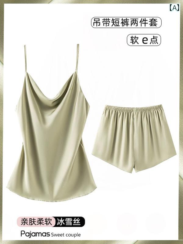 半袖 上下 レディース 魅惑的 パジャマ 女性 冷感 夏 キャミソール ベスト ショーツ スーツ 2025 薄手 シルク ホーム 服 ツーピース