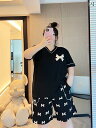 半袖 上下 レディース 夏の 太った MM 2300 斤 大きいサイズ ゆったり Vネック 半袖 ショート パンツ 肉を カバー 痩せた カジュアル ツーピース...