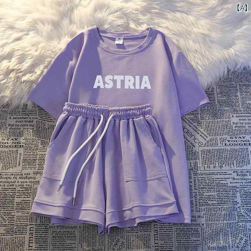 レディース 半袖 ショート 夏の ゆったり カジュアル スポーツ スーツ レディース ショート パンツ 半袖 薄手 ツーピース 快適 美 白 スリミング アウターウェア