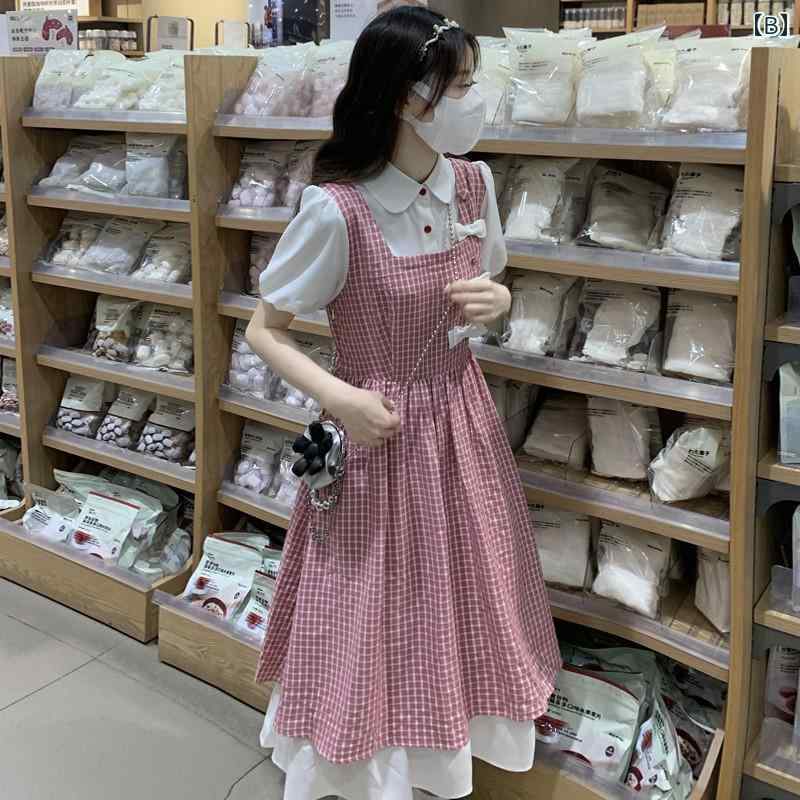 レディース　シャツ　カジュアル フェイクの ツーピース ドレス 女の子 夏の 2025 中学生の 中国 チャイナ ロング スカート