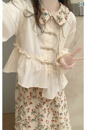 レディース シャツ カジュアル 春の 塩味の 服装 優しい スタイル 街を 爆破 かわいい レトロ 新 チャイナ風 民族 風 シャツ ツーピース スーツ スカート レディース シャツ カジュアル 春の 塩味の 服装 優しい スタイル 街を 爆破 かわいい レトロ 新 チャイナ風 民族 風 シャツ ツーピース スーツ スカート
