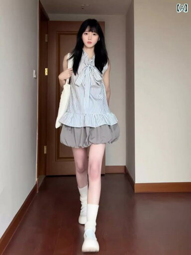 レディース シャツ カジュアル 韓国 ノースリーブ トップス ストライプ スタンドカラー シャツ 2025 夏の 小さい さわやか リボン アウターウェア ベスト レディース シャツ カジュアル 韓国 ノースリーブ トップス ストライプ スタンドカラー シャツ 2025 夏の 小さい さわやか リボン アウターウェア ベスト
