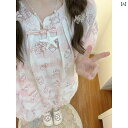 レディース シャツ カジュアル 女性用 綿 パジャマ 夏の スタイル かわいい チャイナ風 二 次元 ロリータ 小さい サイズ 着用 可能 ホーム 服 セット