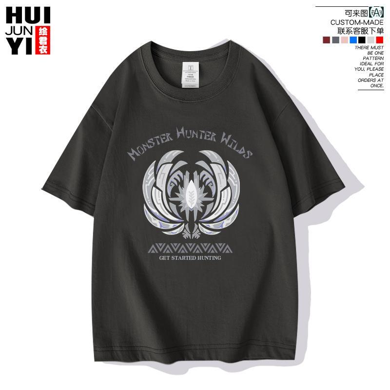 メンズ アジアン ファッション モンスター ハンター 荒野 白熱 竜 周辺 半袖 Tシャツ 黄 雷 龍 二次 男女 服