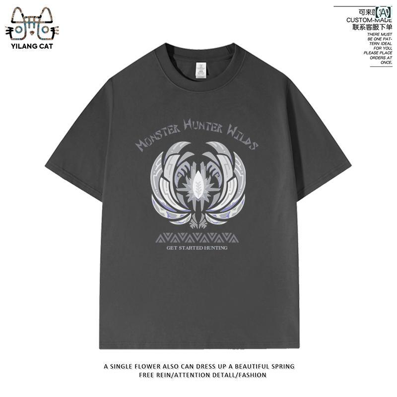 メンズ アジアン ファッション モンスター ハンター 荒野 周辺 半袖 Tシャツ 白熱 ドラゴン 黄 雷 龍 二次 男女 服 綿
