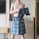 カップル ユニセックス ウェア メンズ 下着 チェック 柄 室内 着 ナイトドレス カジュアル ホーム バス スカート 通気性 吸汗性 コットン スリットポケッ...
