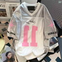カップル ユニセックス ウェア アメリカン シックで 甘くて スパイシーな Vネック ジャージ 半袖 Tシャツ 男女兼用 夏 カジュアル スポーツ イミテーショ...