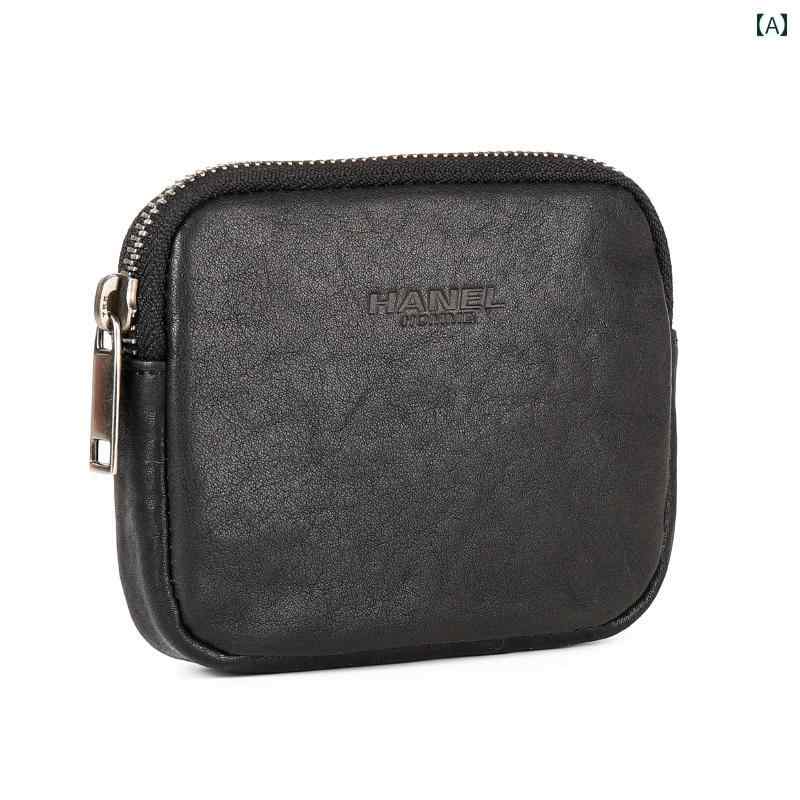 多機能 キー バッグ 革 収納 バッグ 男女兼用 ヘッド レイヤー 牛革 ダブル ジッパー ショート ウォレット リスト ミニ コイン イヤホン コンパクト