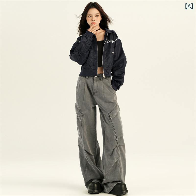 ワイド　カーゴ　パンツ　レディース アメリカン ストリートの ホット ガール ワイド レッグ オーバー オール レディース 2025 春 マルチ ポケット カジュアル モ ッピング ロング パンツ