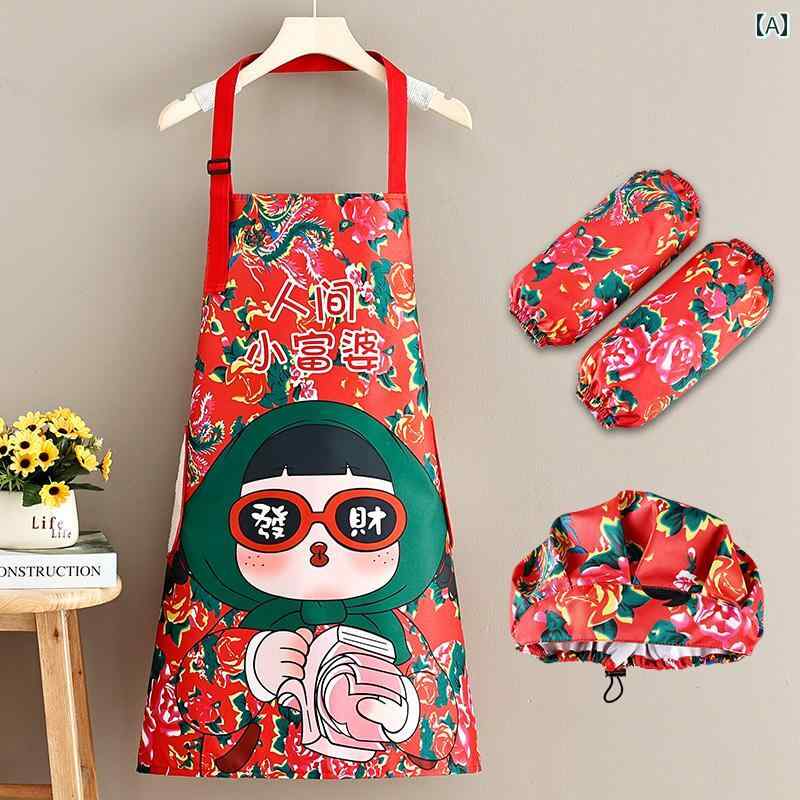 エプロン おしゃれ ママ チャイナ風 北東の 大きい 花の エプロン コート キッチン 家庭用 長袖 防水 耐油性 作業着 ケータリングな ファッション 女性