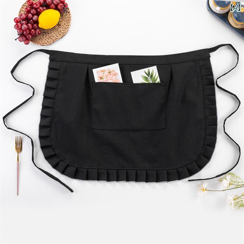 エプロン おしゃれ ママ 大きめ サイズ ハーフ 丈 エプロン 二 重層で 厚く 防水 防 油 耐摩耗に 優れた キャンバス ウエスト コート 木 耳 縁 黒