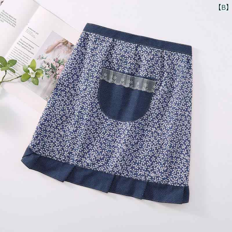 エプロン　おしゃれ　ママ 韓国 花柄 綿 麻 ハーフ エプロン ホーム キッチン ファッション ウエスト 二 重層 防水 男女兼用 作業着