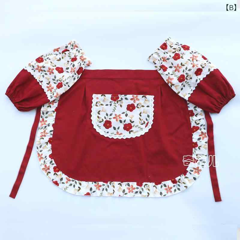 エプロン　おしゃれ　ママ ファッション ハーフ 丈 エプロン 綿 かわいい プリンセス レース 防水 ノースリーブ ホーム キッチン 防汚 ショート ウエスト