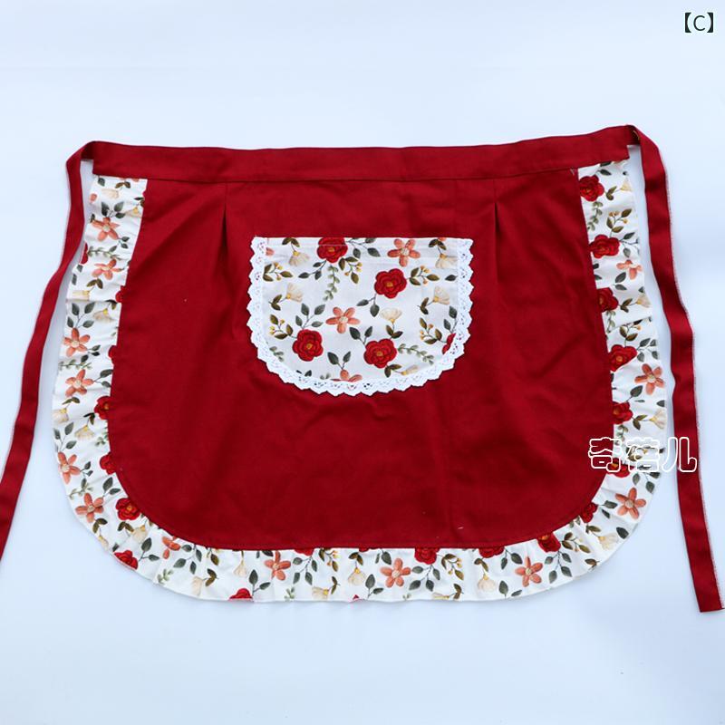 エプロン　おしゃれ　ママ ファッション ハーフ 丈 エプロン 綿 かわいい プリンセス レース 防水 ノースリーブ ホーム キッチン 防汚 ショート ウエスト