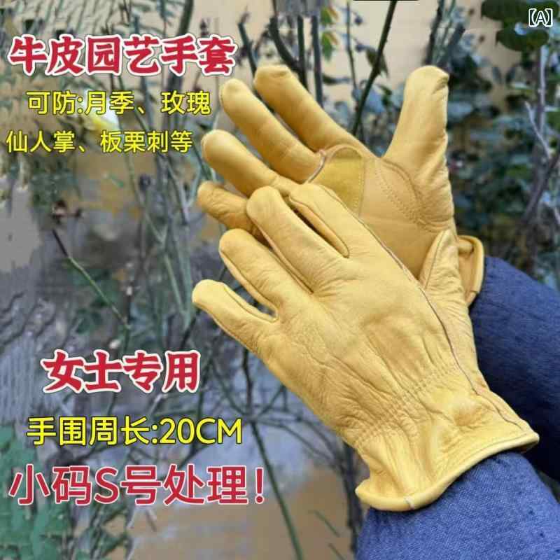 ガーデニング　道具　手袋 牛革製の 短い 防 刃 保護 手袋。 園芸 バラの 剪 定 中国 バラ 胡椒の 棘 ..