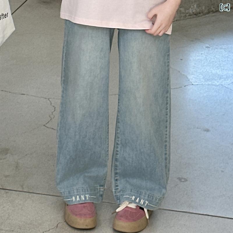 デニム　ワンピース　レディース 女の子 半袖 Tシャツ 夏 綿 トップス 2025 新型 韓国 デニム ワイド レッグ パンツ ツーピース スーツ 9歳