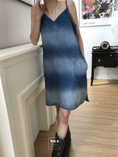 デニム ワンピース レディース ユニークな SEI レトロ 小さい 調節可能 ショルダーストラップ グラデーション ウォッシュ Vネック サスペンダー デニム ドレス デニム ワンピース レディース ユニークな SEI レトロ 小さい 調節可能 ショルダーストラップ グラデーション ウォッシュ Vネック サスペンダー デニム ドレス