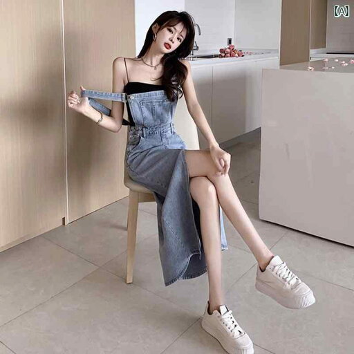 デニム ワンピース レディース レトロ デニムオーバーオール スカート 女性用 夏用 プチ ティーブレイク フレンチ スリットドレス クール ソルティ サスペンダー ロング デニム ワンピース レディース レトロ デニムオーバーオール スカート 女性用 夏用 プチ ティーブレイク フレンチ スリットドレス クール ソルティ サスペンダー ロング