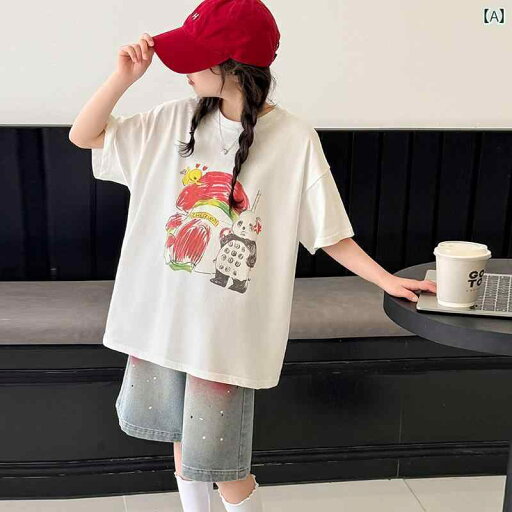 デニム ワンピース レディース 女の子 プリント ホワイト 半袖 夏服 2025 新型 ビッグ ガール Tシャツ デニムパンツ ツーピース スーツ デニム ワンピース レディース 女の子 プリント ホワイト 半袖 夏服 2025 新型 ビッグ ガール Tシャツ デニムパンツ ツーピース スーツ