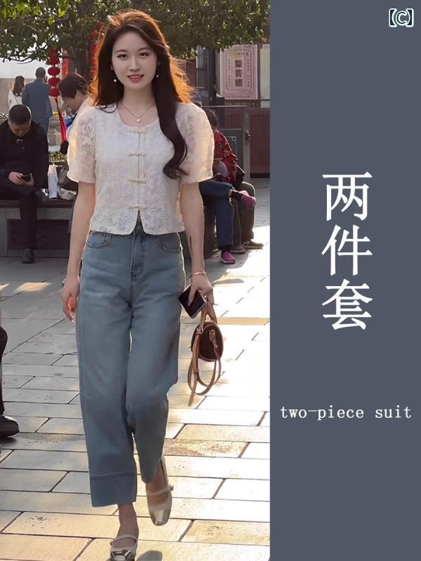 デニム　ワンピース　レディース 年齢を 感じさせにくい 夏 スーツ 一式：の ボタン 付き トップス 渋くて 大人っぽい ツーピース