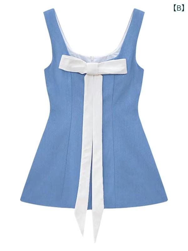 デニム　ワンピース　レディース 女性用 ノースリーブホルター ネック デニム ドレス 小柄な 夏 2024年新 スタイル ウエスト スリミング 魅惑的 ホット ガール スカート