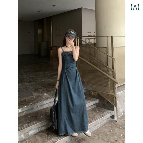 デニム ドレス レディース レトロ ライト ブルーの チューブ トップ サスペンダー デニム ドレス 女性用 夏用 不規則な プリーツ ウエスト スリム バックレス ロング スカート デニム ドレス レディース レトロ ライト ブルーの チューブ トップ サスペンダー デニム ドレス 女性用 夏用 不規則な プリーツ ウエスト スリム バックレス ロング スカート