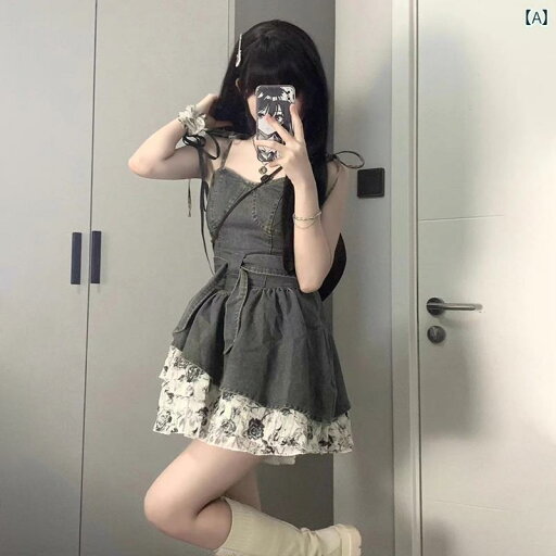 デニム ドレス レディース 甘くて クールな ホット ガール デニム サスペンダー ドレス 夏の 女性用 短い 不規則な 花柄 パッチワークスカート デニム ドレス レディース 甘くて クールな ホット ガール デニム サスペンダー ドレス 夏の 女性用 短い 不規則な 花柄 パッチワークスカート