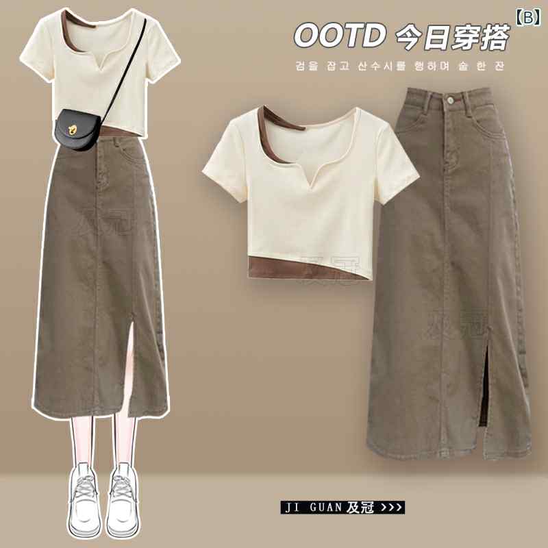 デニム　ドレス　レディース 夏の 服装 小さい ドレスの 完全な セット 服 2025 レディース デニムスーツ スカート 夏