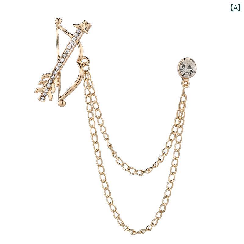 アクセサリー ピン ヘア 韓国 ファッション タッセル フル ラインストーン アーチャー アーチェリー ブローチ スーツ チェーン ピン カラー バッジ アクセサリー