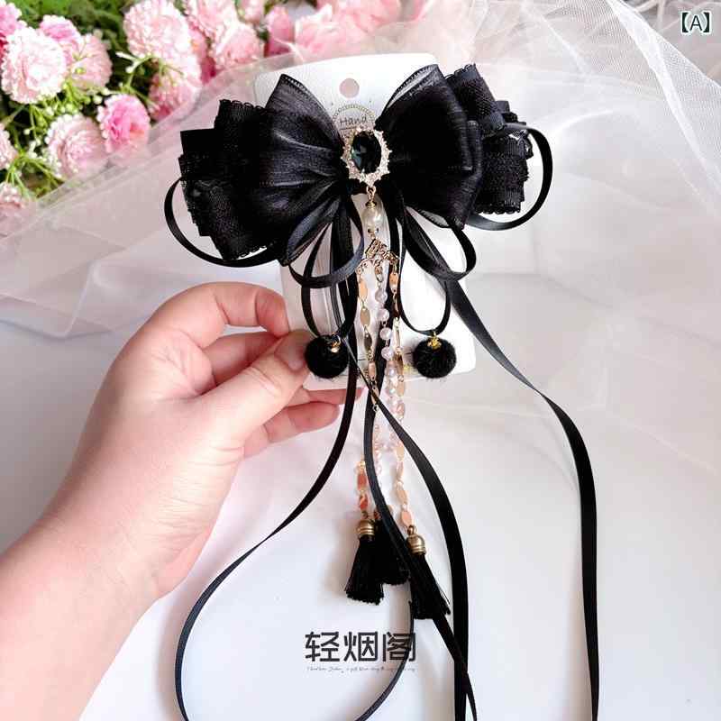 アクセサリー ピン ヘア Qingyan Pavilion A 184 ブラック ライト レトロ スタイル ジルコン タッセル ヘア アクセサリー リボン ヘッド ドレス トップ クリップ バタフライ