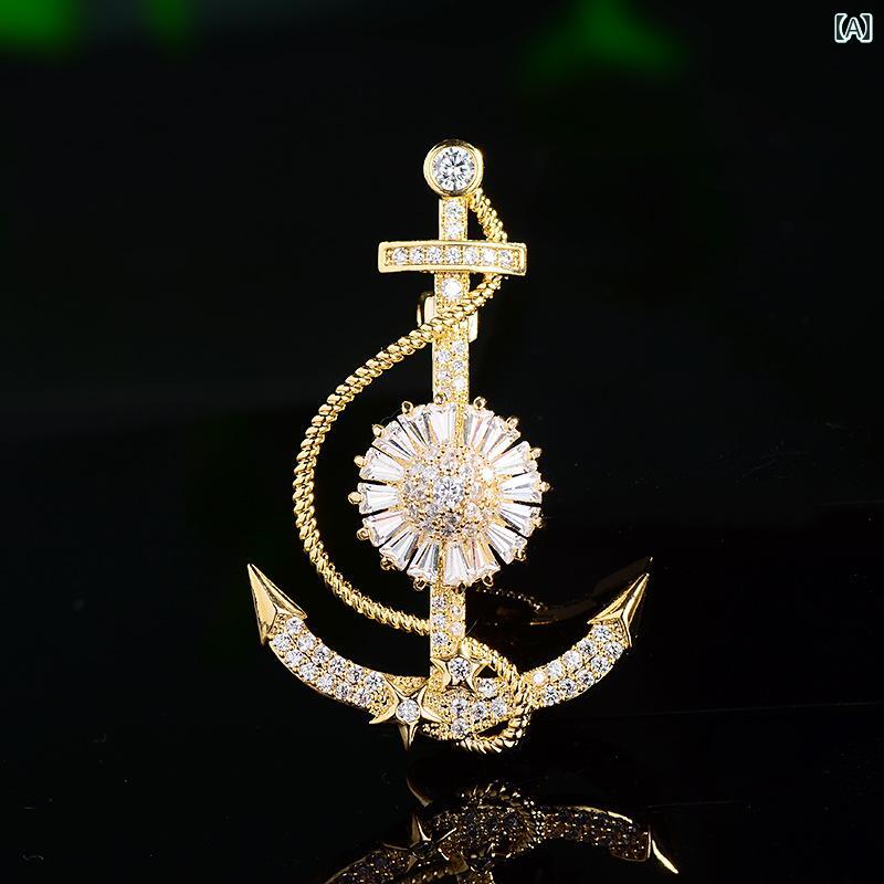 アクセサリー ピン ヘア の 金 メッキの 海の ピック ブローチ ハイエンド 女性用 アンカー 回転 可能 個性的な スーツ ジャケット コート アクセサリー ギフト
