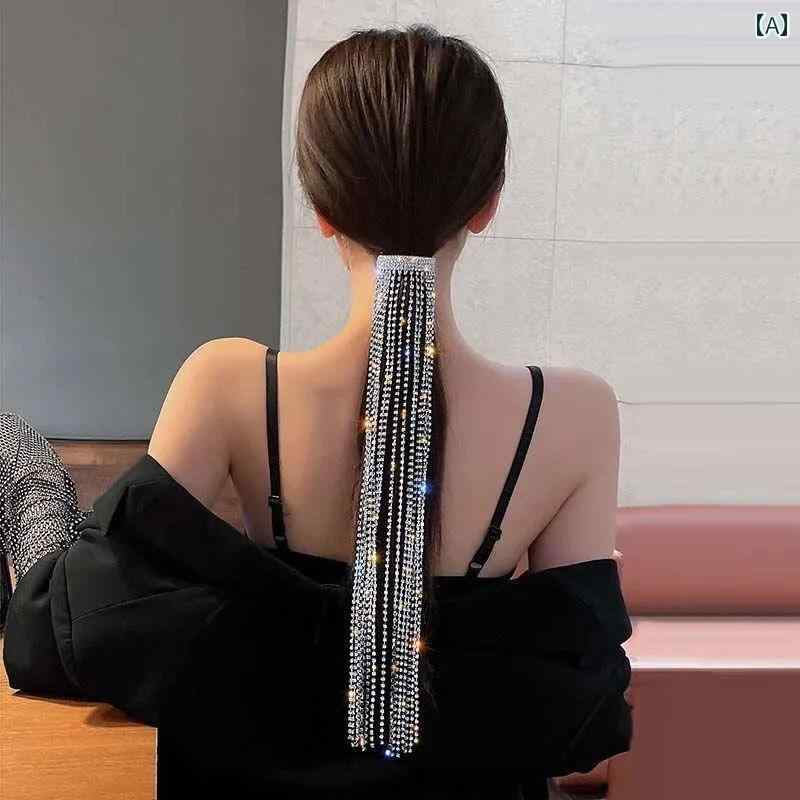 アクセサリー　タッセル　ピン 韓国 多層 ロング タッセル チェーン ヘア アクセサリー ポニーテール クリップ 女性 誇張 チェーン後 頭部 ヘッド 飾り