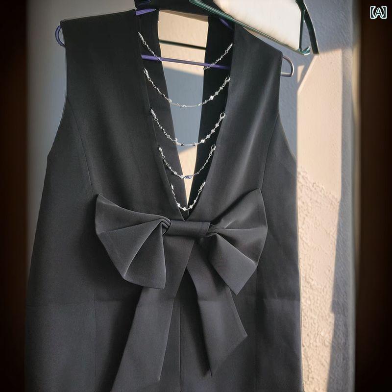 アクセサリー タッセル ピン の 商品の 頑丈な スーツ ベスト レディース チェーン リボン ノースリーブベスト ジャケット
