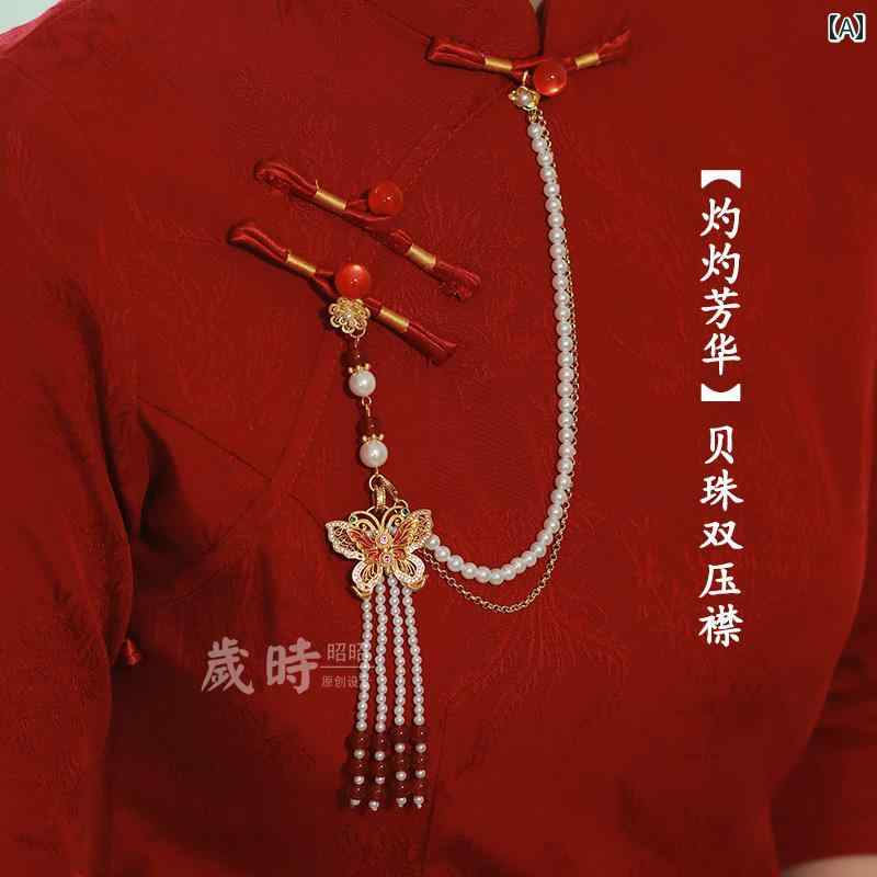 アクセサリー タッセル ピン の 赤瑪瑙 エナメル 蝶の ブローチ ペンダント チャイナ風 トースト ドレス チャイナ パール ダブル プレス カラー アクセサリー