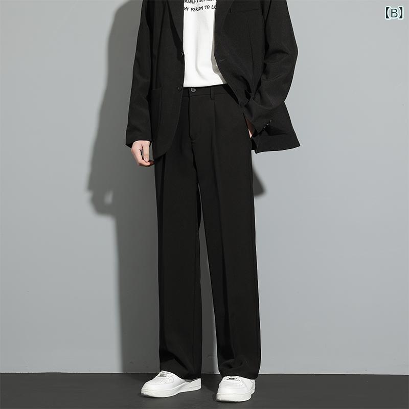 メンズ　ズボン　夏用 ロモン ブラック スーツ パンツ メンズ 夏 ドレープ ストレート スモール カジュアル 上級 ワイド レッグ